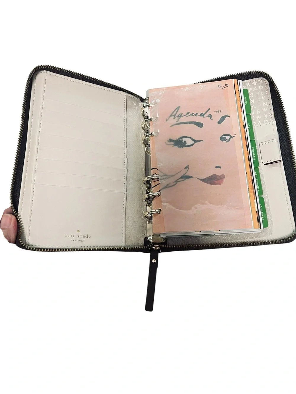 kate spade Unused Taupe Leather Planner 6 Ring Organizer Agenda